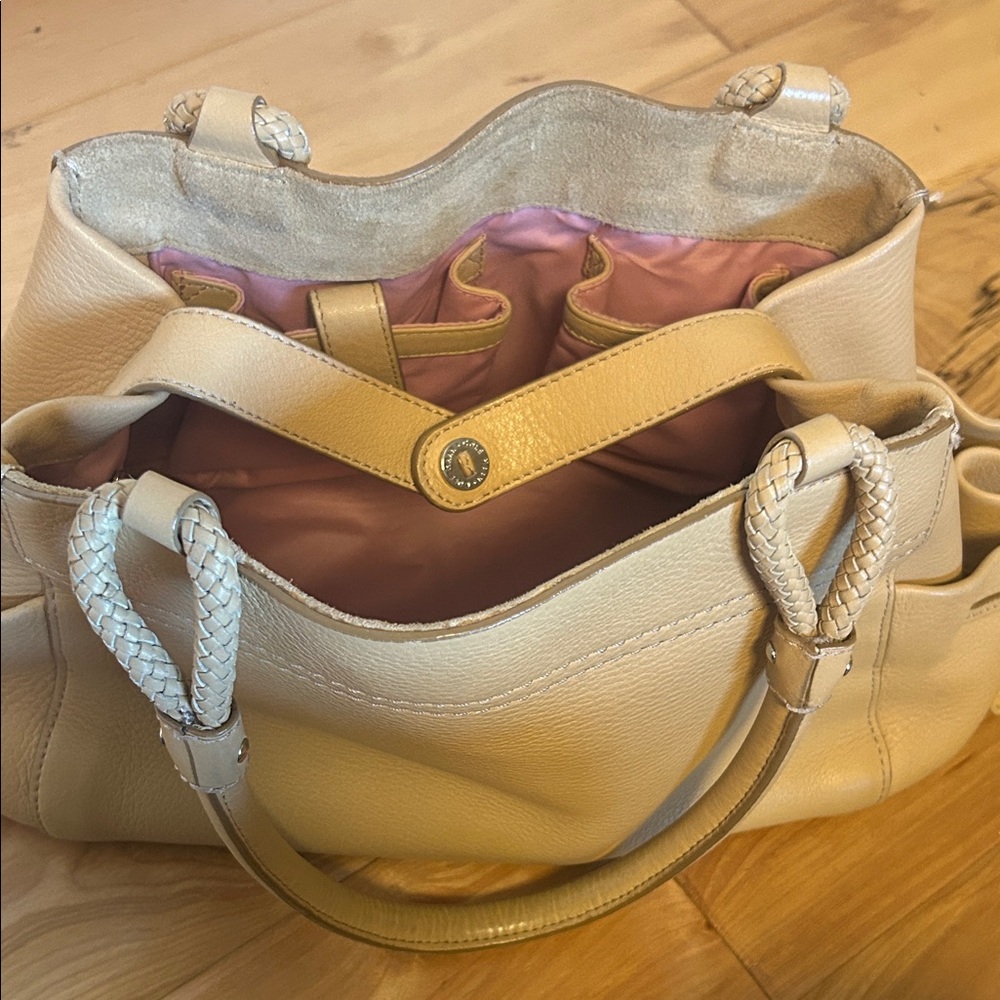 Cole Haan Chic Cream  Taupe Leather Tote Bag - Picture 4 of 8